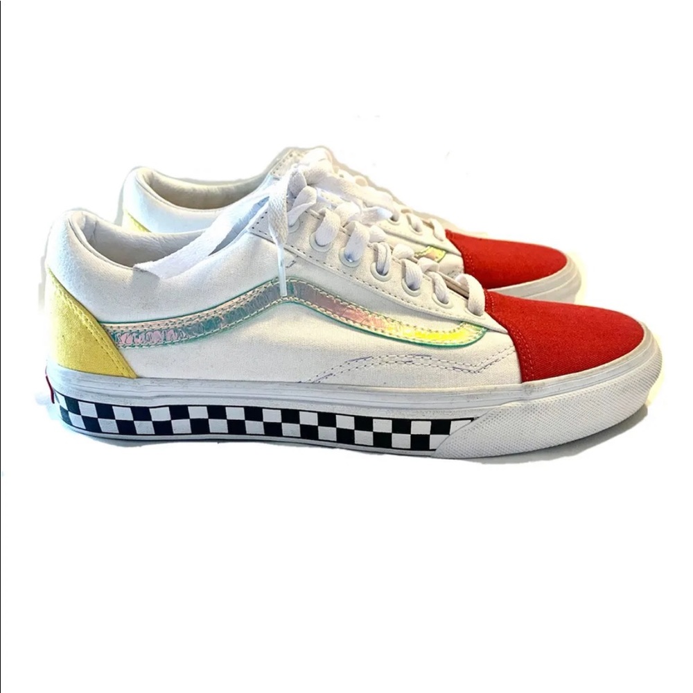 Vans Old Skool Unisex Skate Sneakers Red White Yellow With Check Sole M8.5/ W 10